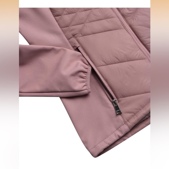 NWT Bebe Hooded Quilted Jacket - Dusty Rose -Sherpa Lined Hood & Rhinestone Logo - Picture 7 of 14